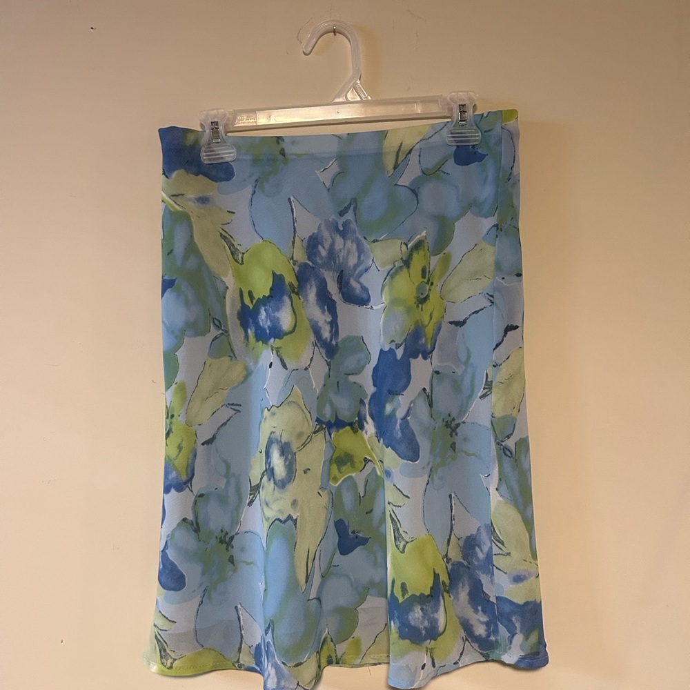 Floral A-Line Skirt in Blue and Green